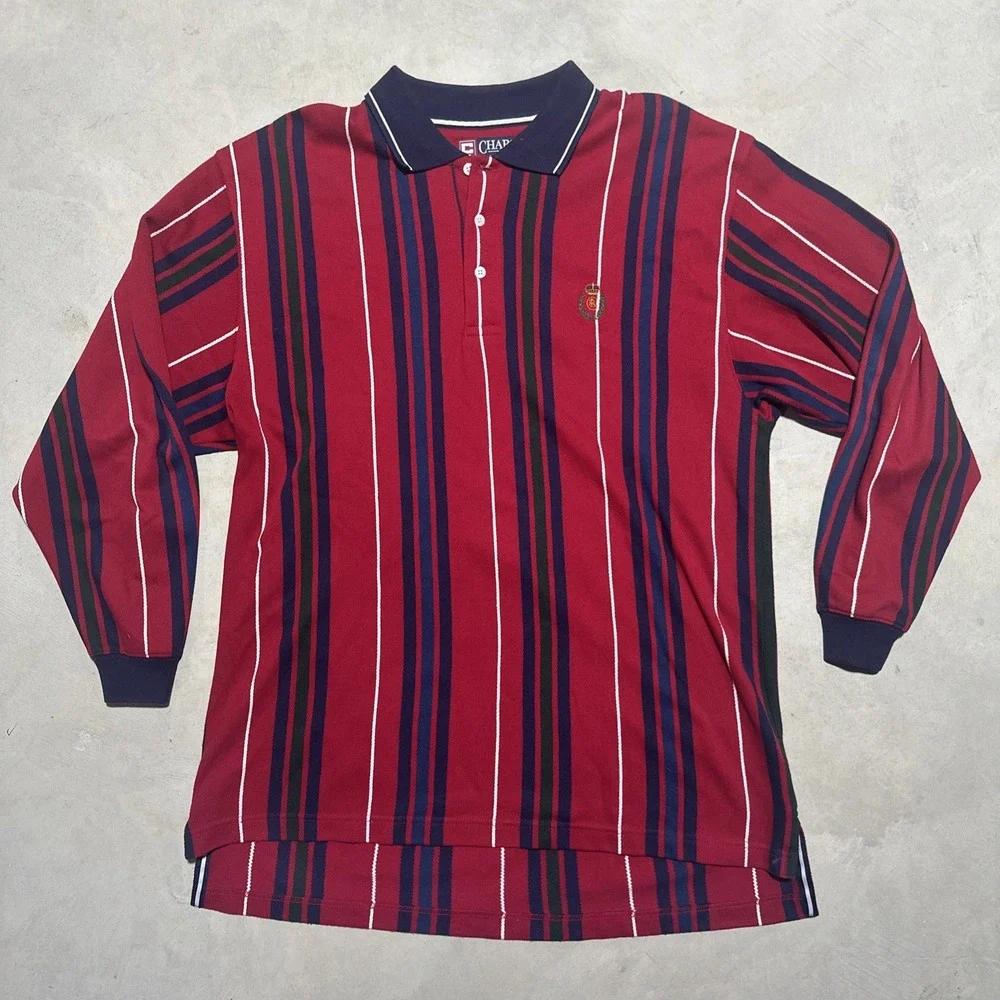 Vintage Chaps Ralph Lauren Striped Color Block Longsleeve Polo Men's XL Rugby